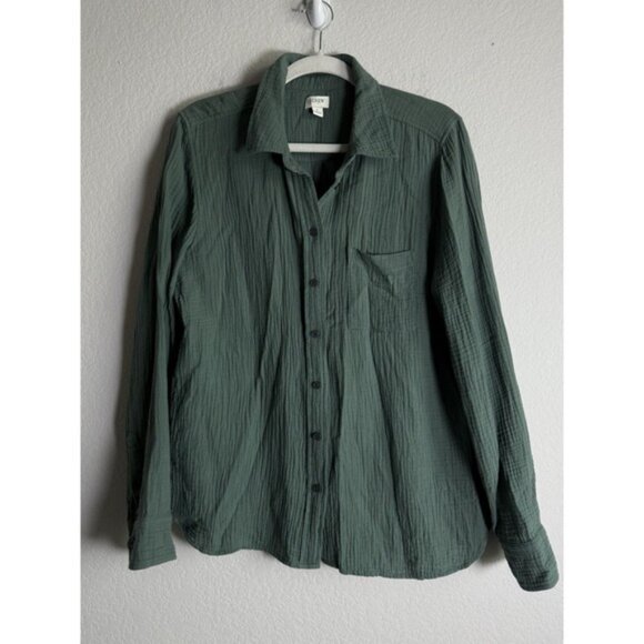 J.Crew Doubled Gauze Button Up Shirt Women's Large Green 100% Cotton Lightweight - Picture 6 of 11